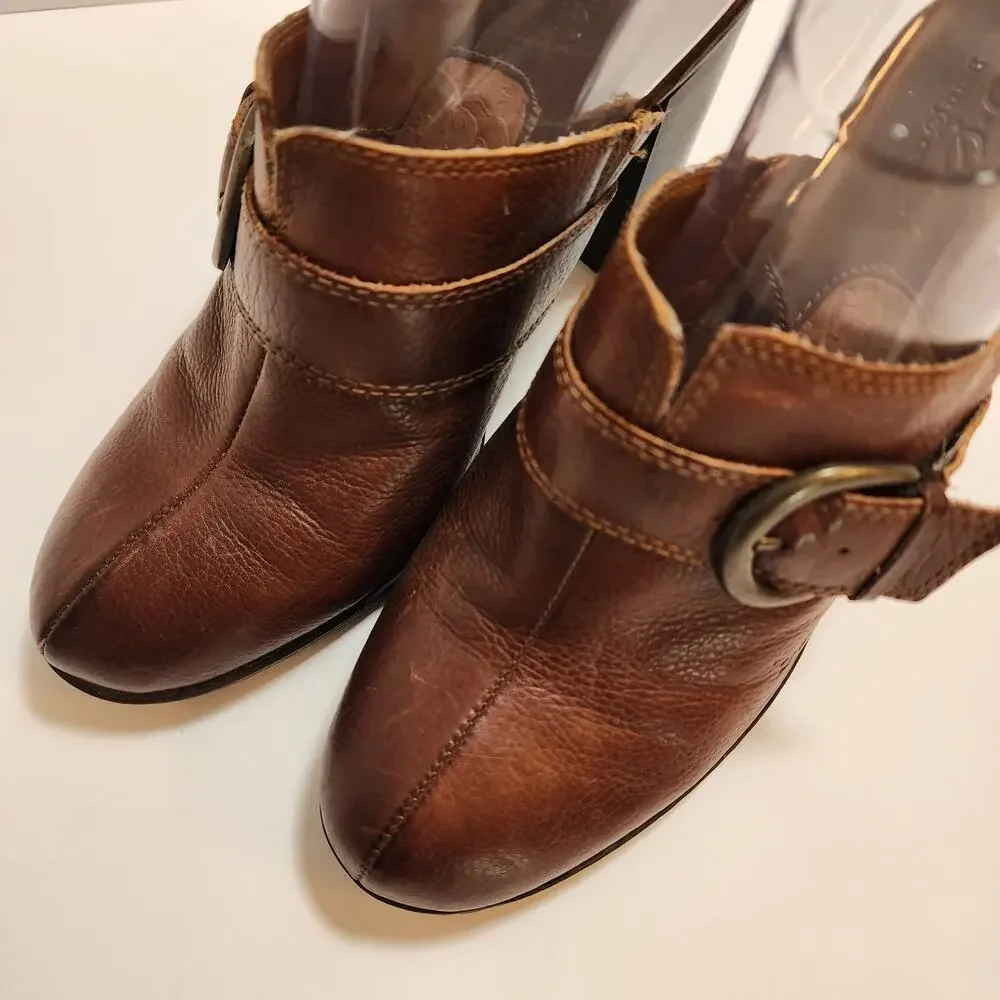 BOC Brown Leather‎ Slip On Clogs Stacked Heel Women's SZ 8